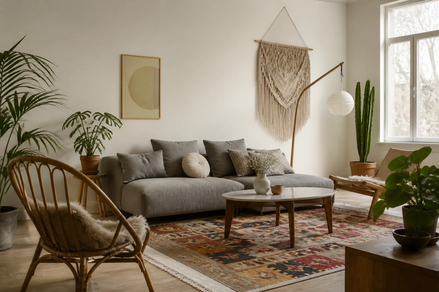 Your living room has boho pieces but reads as random instead of collected (render)