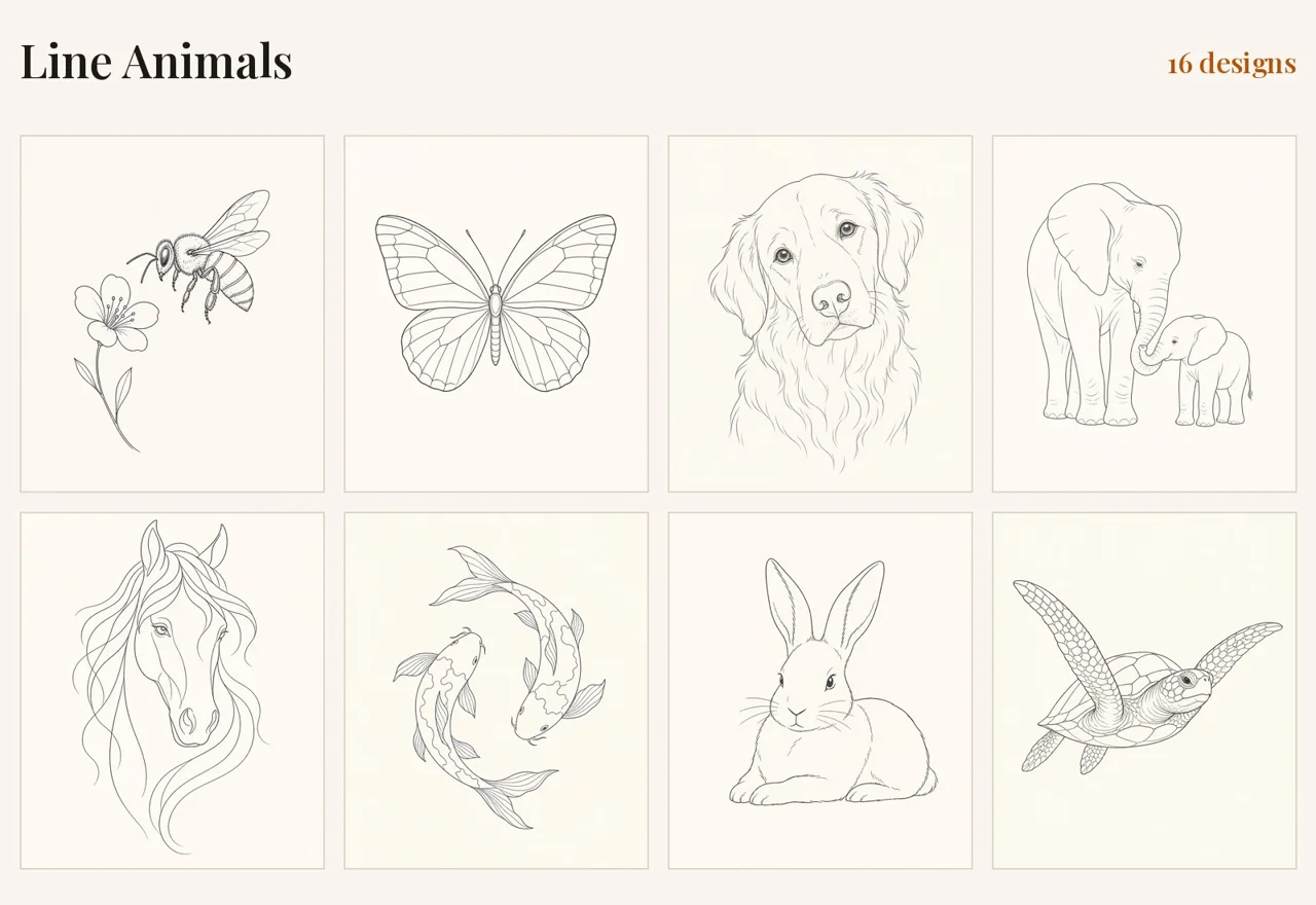Collection board: Line Animals, 16 designs