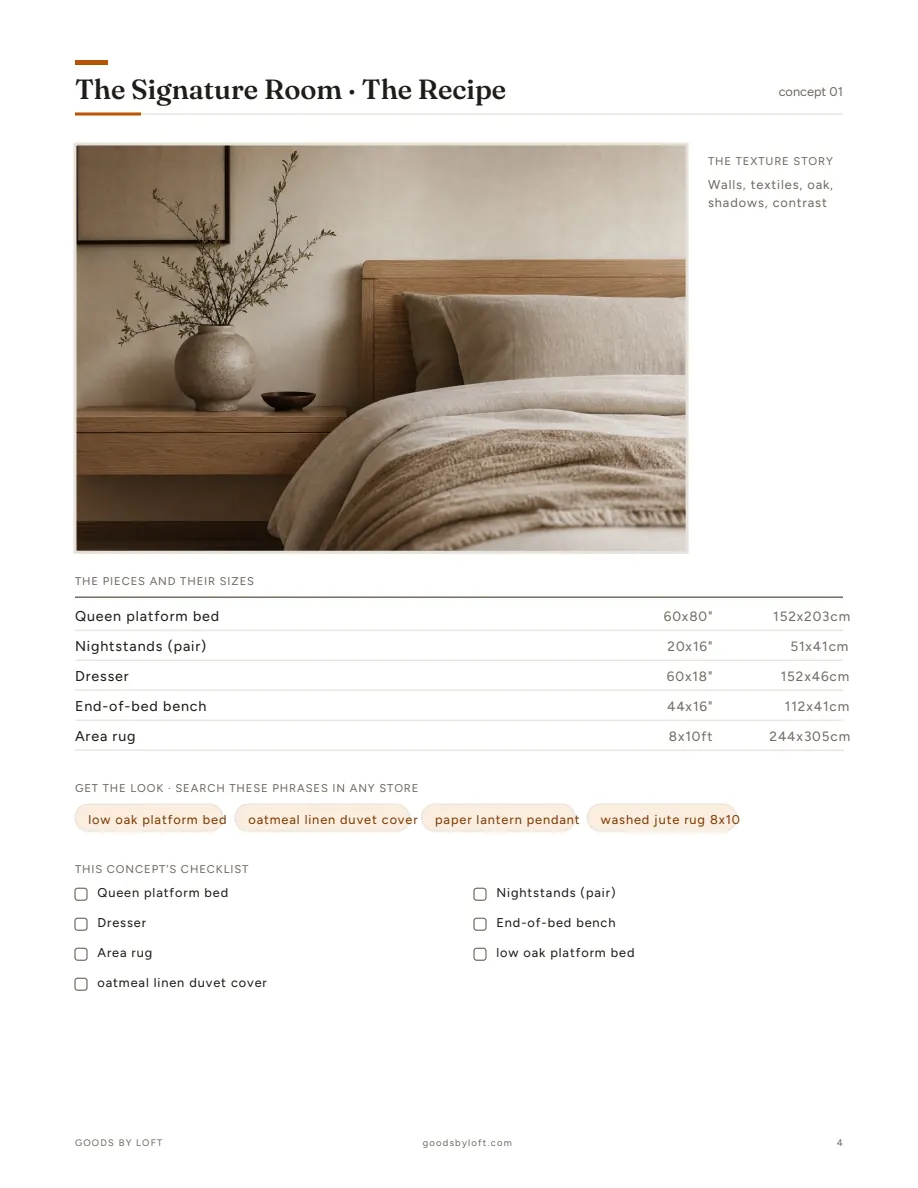 Every recipe page: close-up render, sizes, search phrases