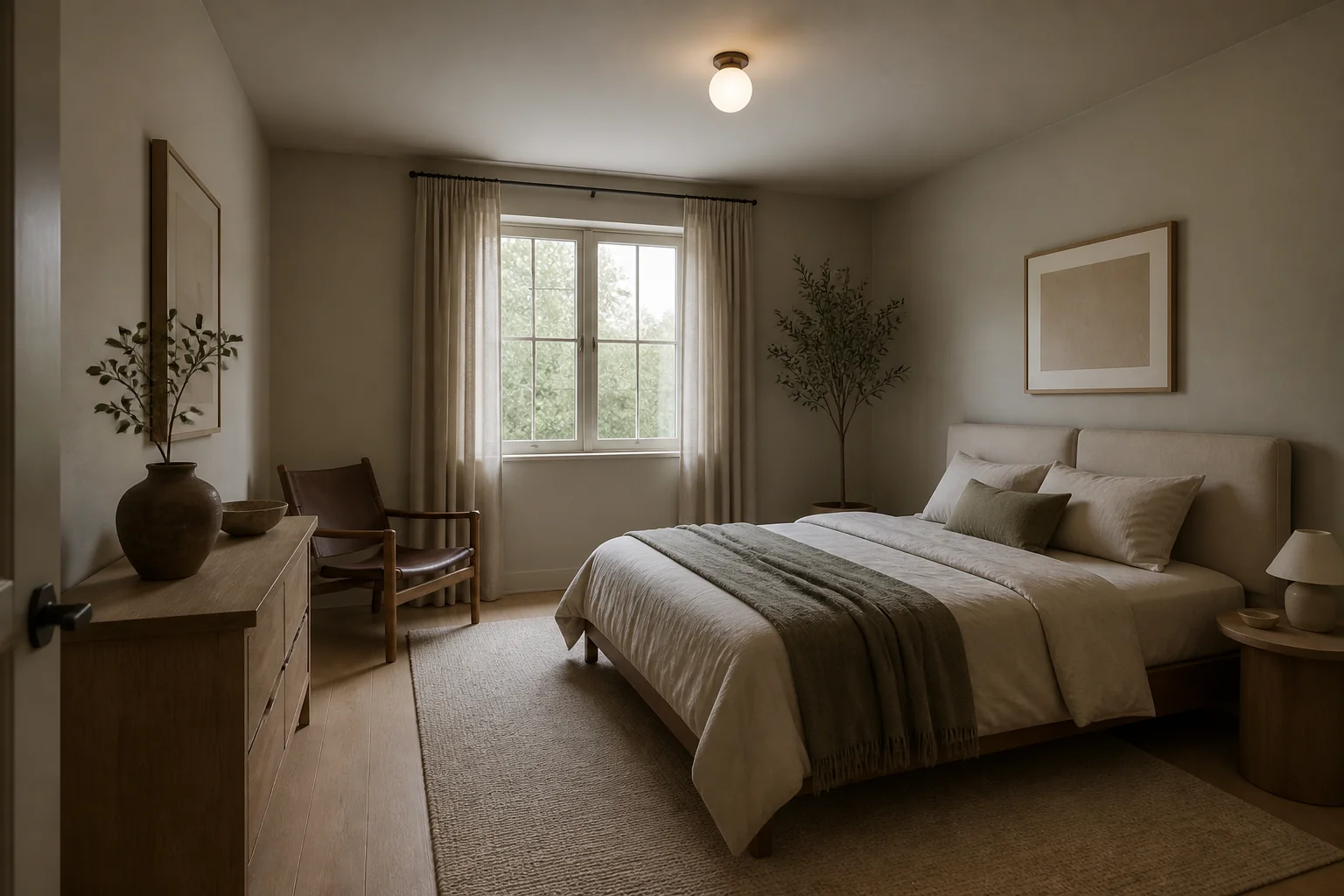 You fear dark paint will shrink the room (it won't; bad lighting will) (render)