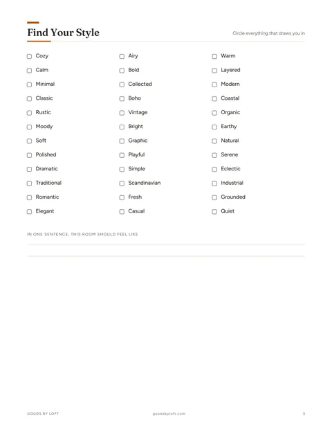 Circle the style words, leave with a one-sentence room brief