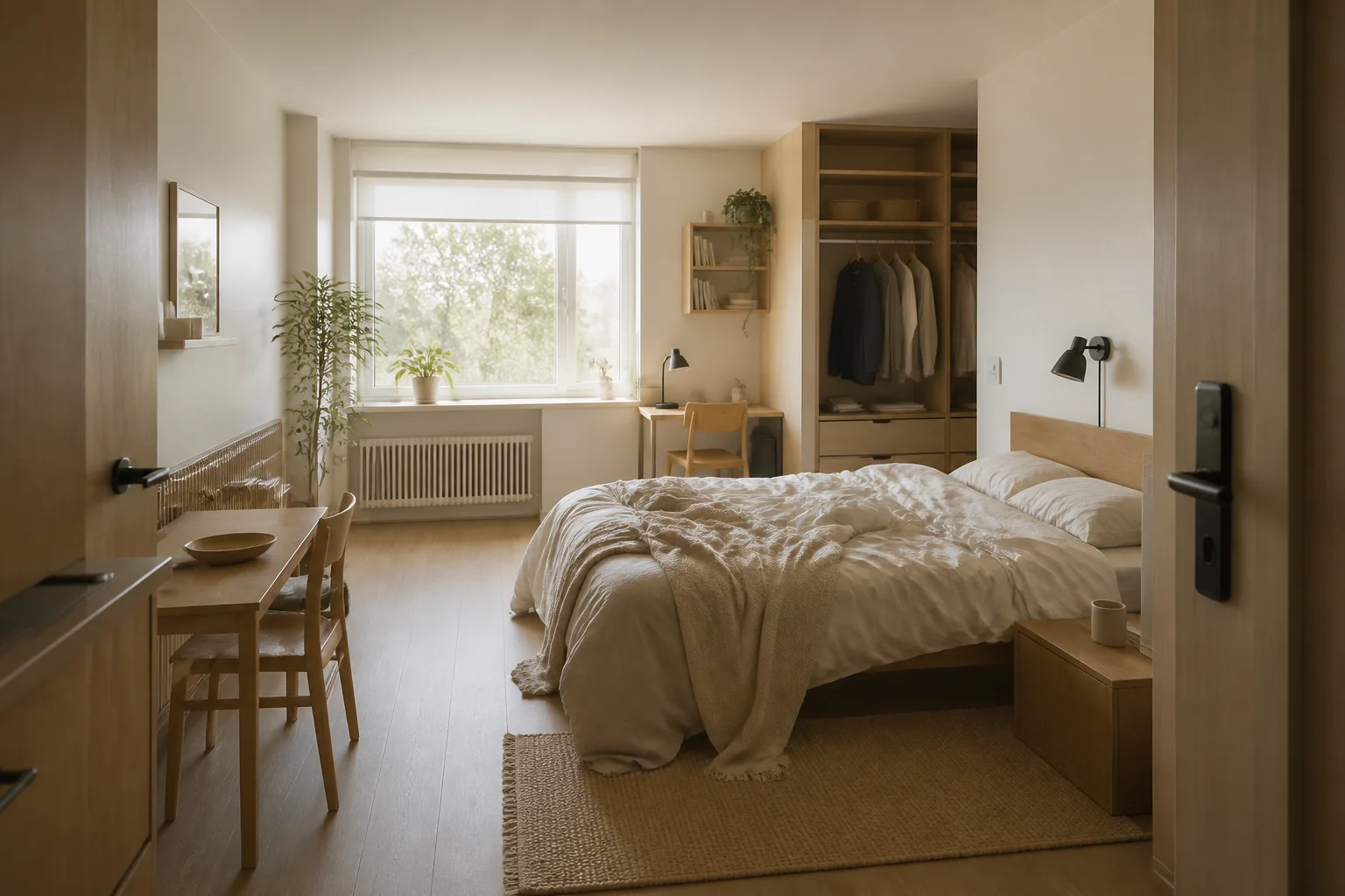 The bed being visible from everywhere makes the place feel like a dorm (render)
